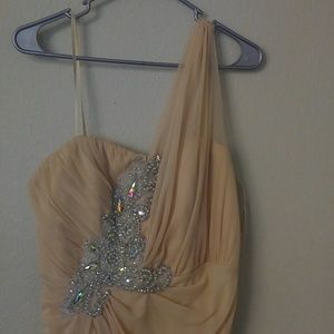 New Prom Formal Dress Beige nude Silver Sequin